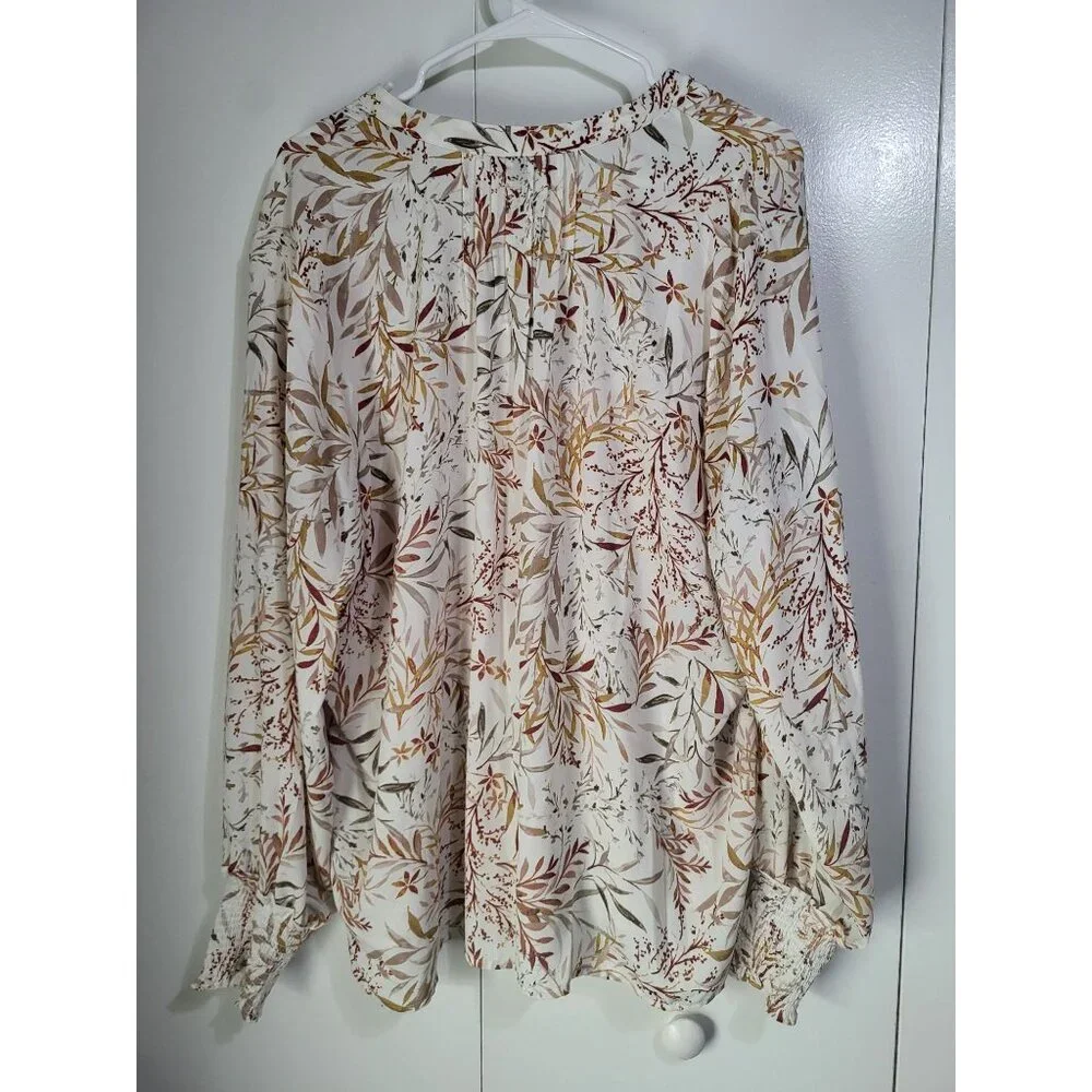 NYDJ Women's XL Pleated Peasant Blouse Smock Cuffs Floral - Picture 3 of 8
